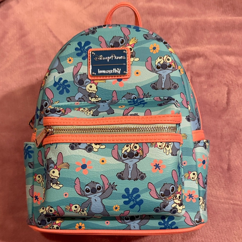 Loungefly Disney Parks Stitch Backpack - Coral and Blue